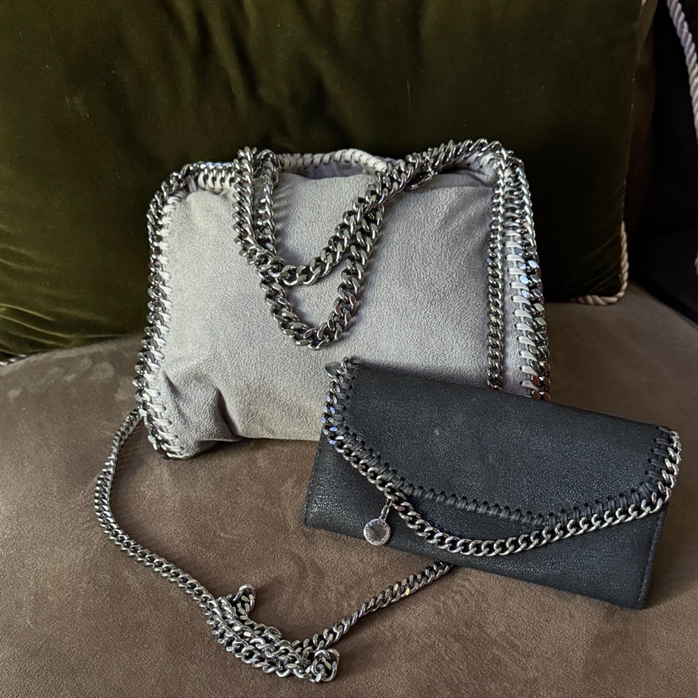 Stella McCarthney Bundle Crossbody Bag Wallet Set Grey Crossbody& Black Wallet